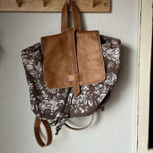 Clea Ray Flower And Leather Backpack NWT